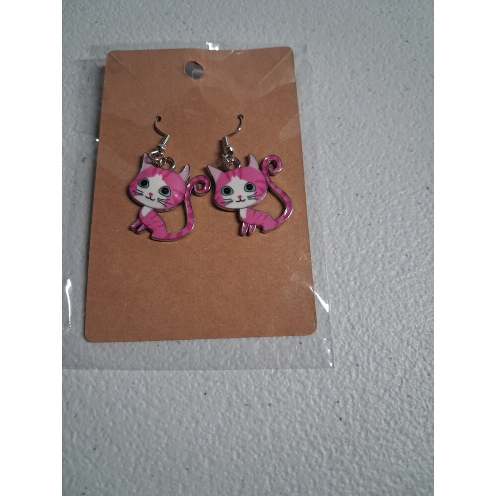 Handmade Pink Cat Earrings
